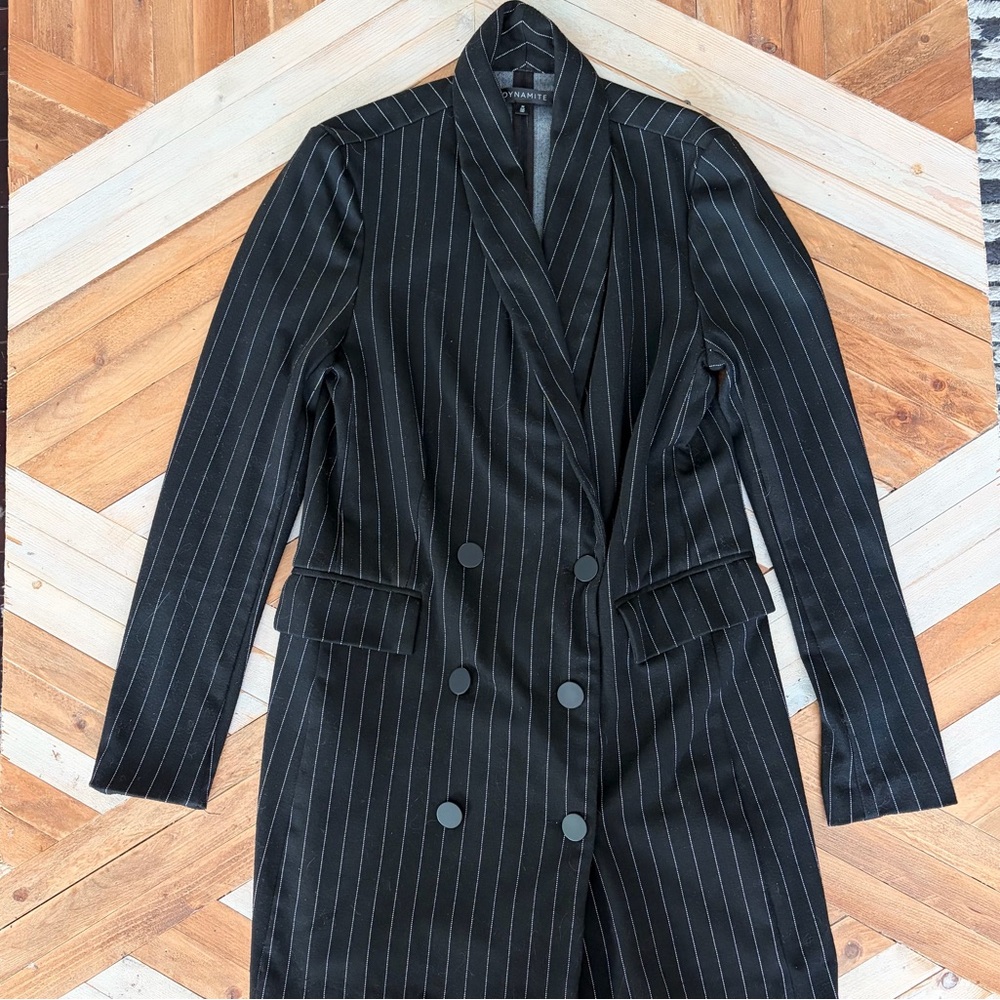 Black Pinstripe Women's Blazer Dress from Dynamite